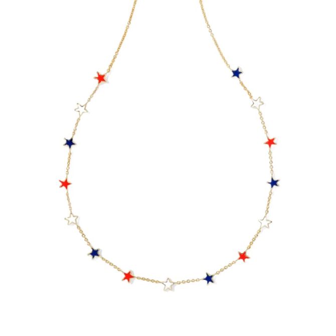Kendra Scott Sierra Yellow Gold Plated Star Strand Necklace in Red White Blue Mix