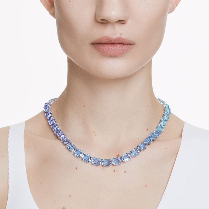 Swarovski Millenia Octagon Cut Necklace, Blue Color Gradient and Rhodium Plated