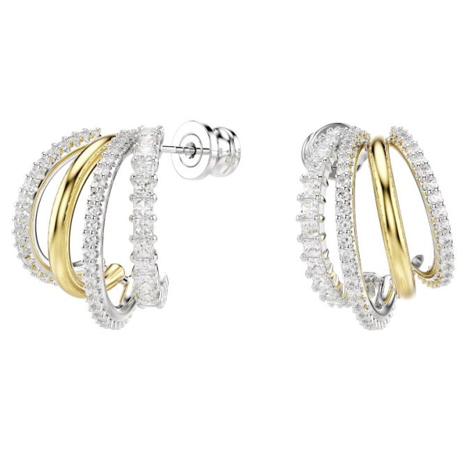 Swarovski Hyperbola Mixed Cuts Mini Hoop Earrings, White and Mixed Metal Finish