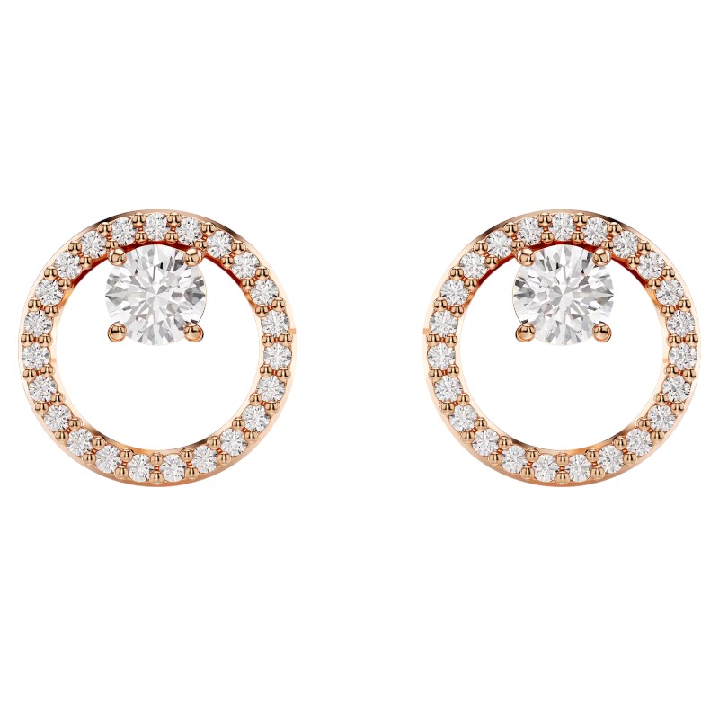 Swarovski Constella Round Cut Stud Earrings, White and Rose Gold Tone Plated