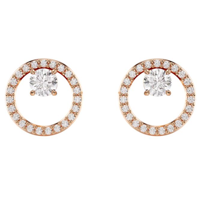 Swarovski Constella Round Cut Stud Earrings, White and Rose Gold Tone Plated