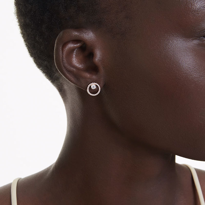 Swarovski Constella Round Cut Stud Earrings, White and Rose Gold Tone Plated