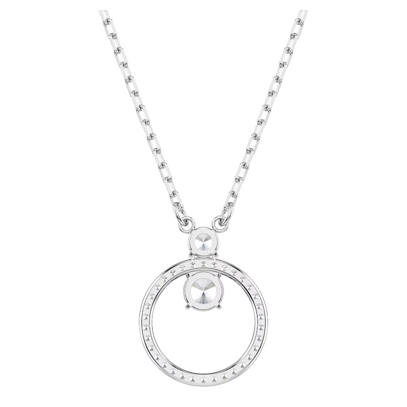 Swarovski Constella Round Cut Pave Pendant Necklace, White and Rhodium Plated