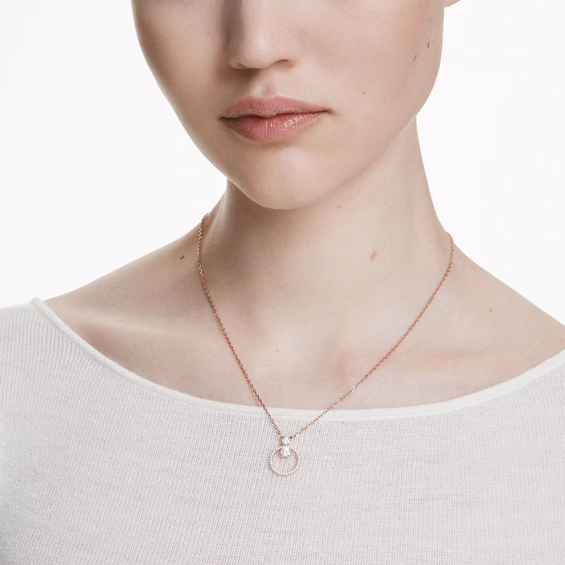 Swarovski Constella Round Cut Pendant Necklace, White and Rose Gold Tone Plated
