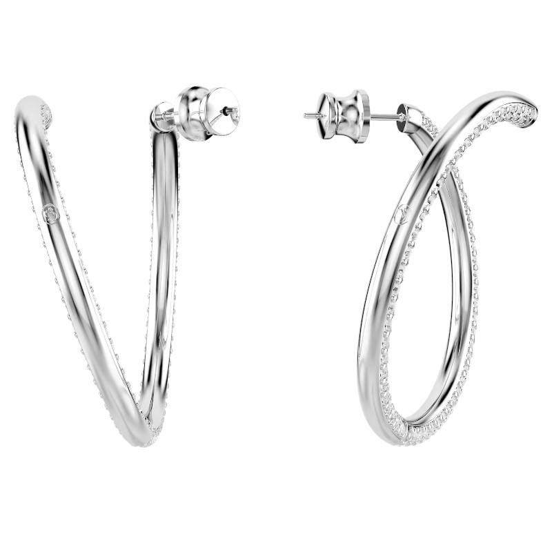Swarovski Dextera Round Cut Hoop Earrings, White and Rhodium Plated
