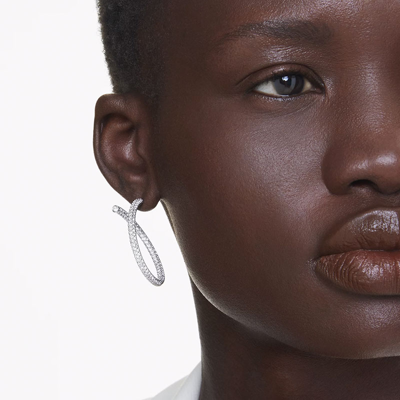 Swarovski Dextera Round Cut Hoop Earrings, White and Rhodium Plated