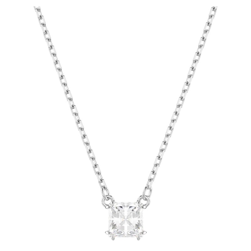 Swarovski Stilla Square Cut Pendant Necklace, White and Rhodium Plated