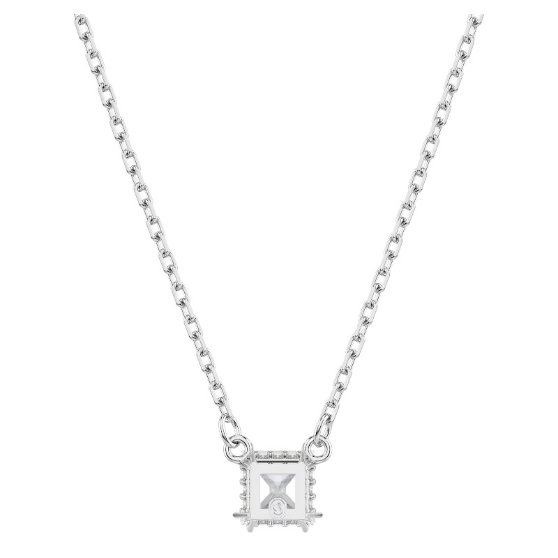 Swarovski Stilla Square Cut Pendant Necklace, White and Rhodium Plated