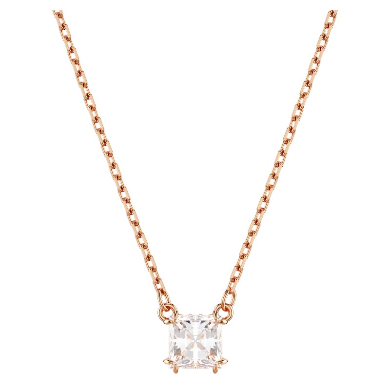 Swarovski Stilla Square Cut Pendant Necklace, White and Rose Gold Tone Plated