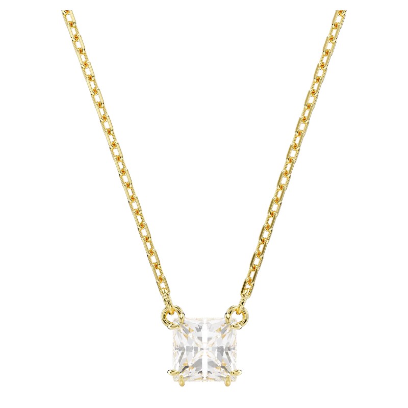 Swarovski Stilla Square Cut Pendant Necklace, White and Yellow Gold Plated