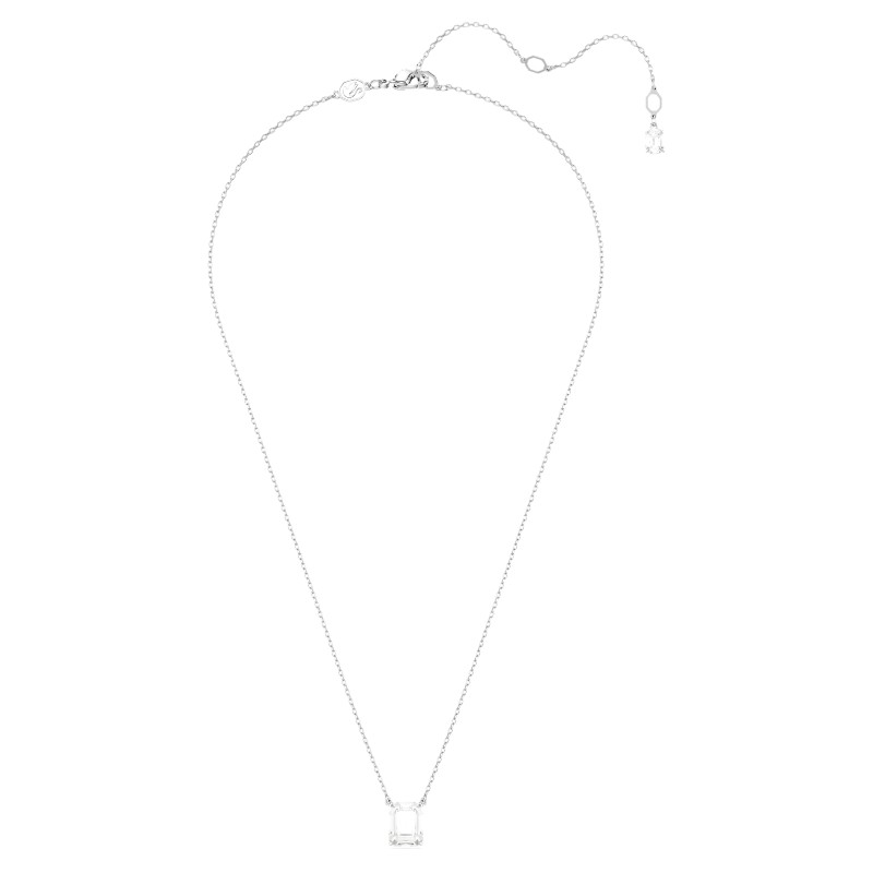 Swarovski Stilla Octagon Cut Pendant Necklace, White and Rhodium Plated