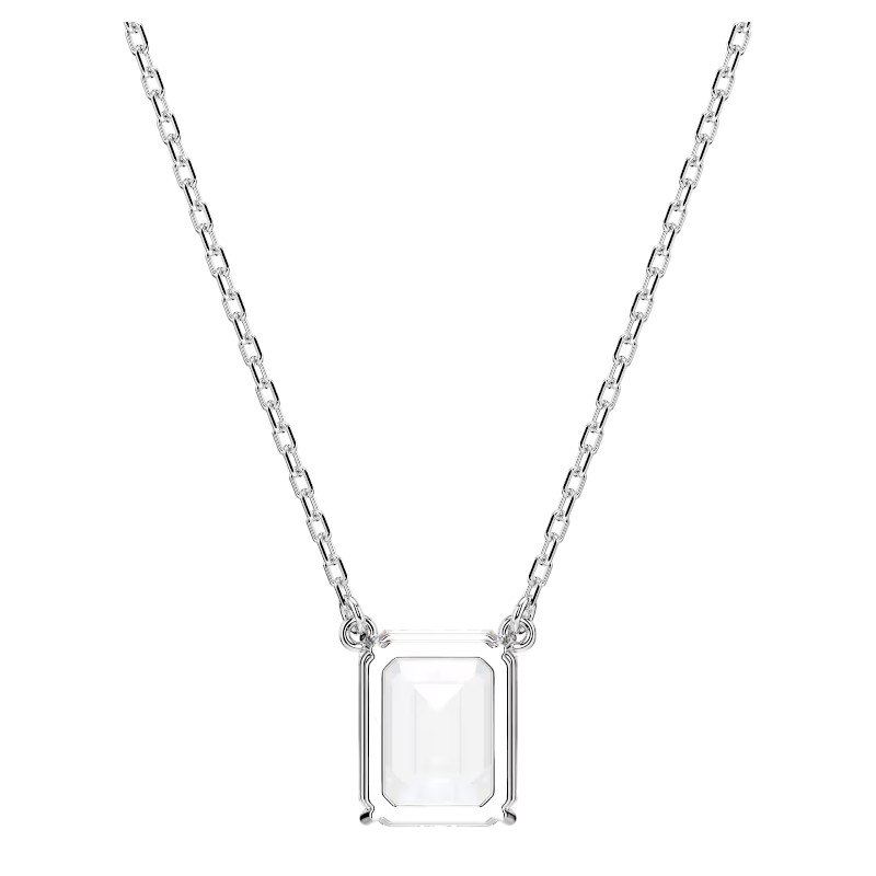 Swarovski Stilla Octagon Cut Pendant Necklace, White and Rhodium Plated
