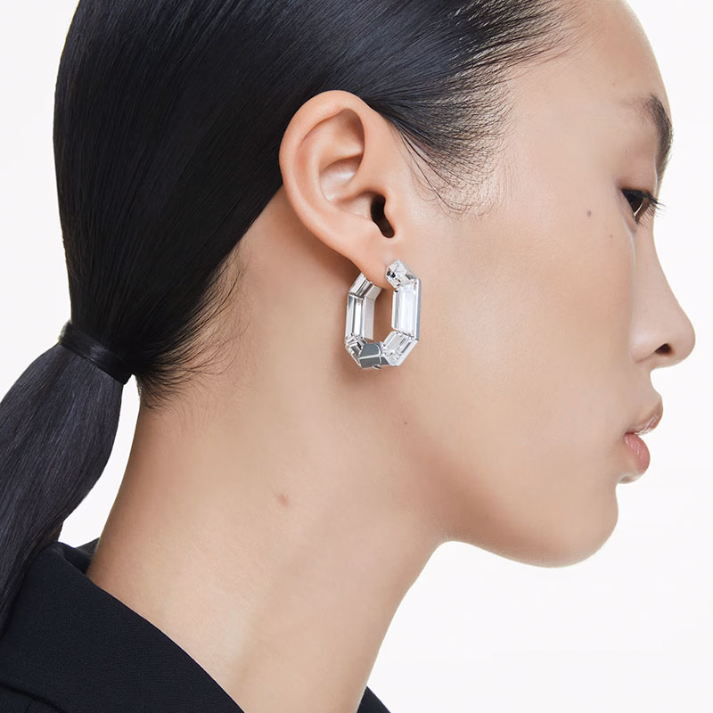 Swarovski Lucent Octagon Shape Small Hoop Earrings, White