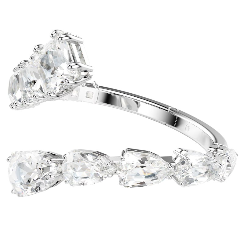 Swarovski Matrix Mixed Cuts Small Bangle, White and Rhodium Plated