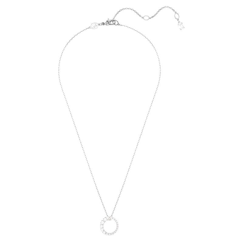 Swarovski Matrix Round Crystal Pearl Round Cut Pendant Necklace, White and Rhodium Plated