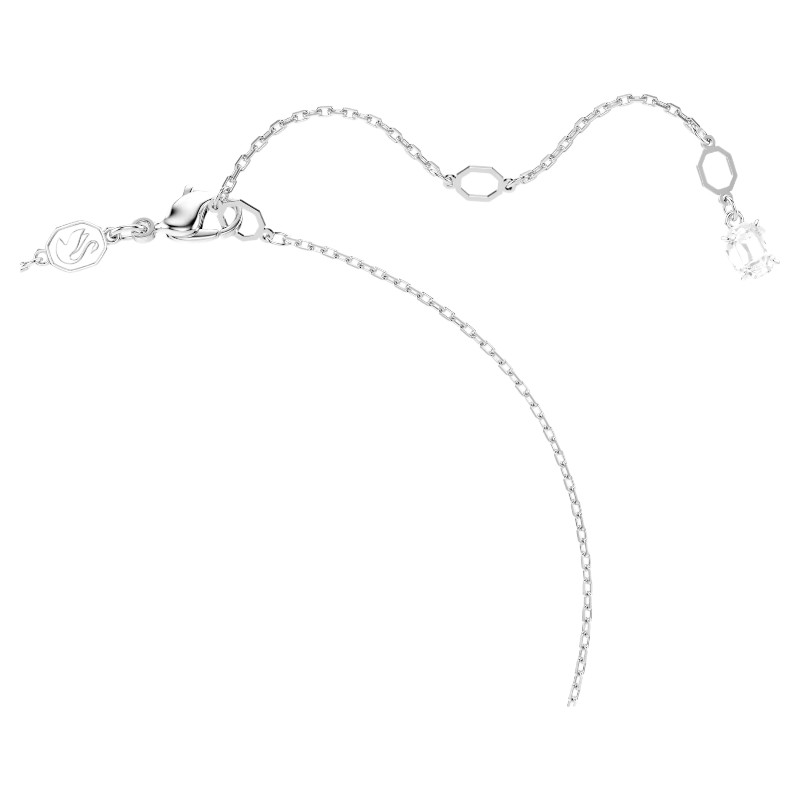 Swarovski Matrix Round Crystal Pearl Round Cut Pendant Necklace, White and Rhodium Plated