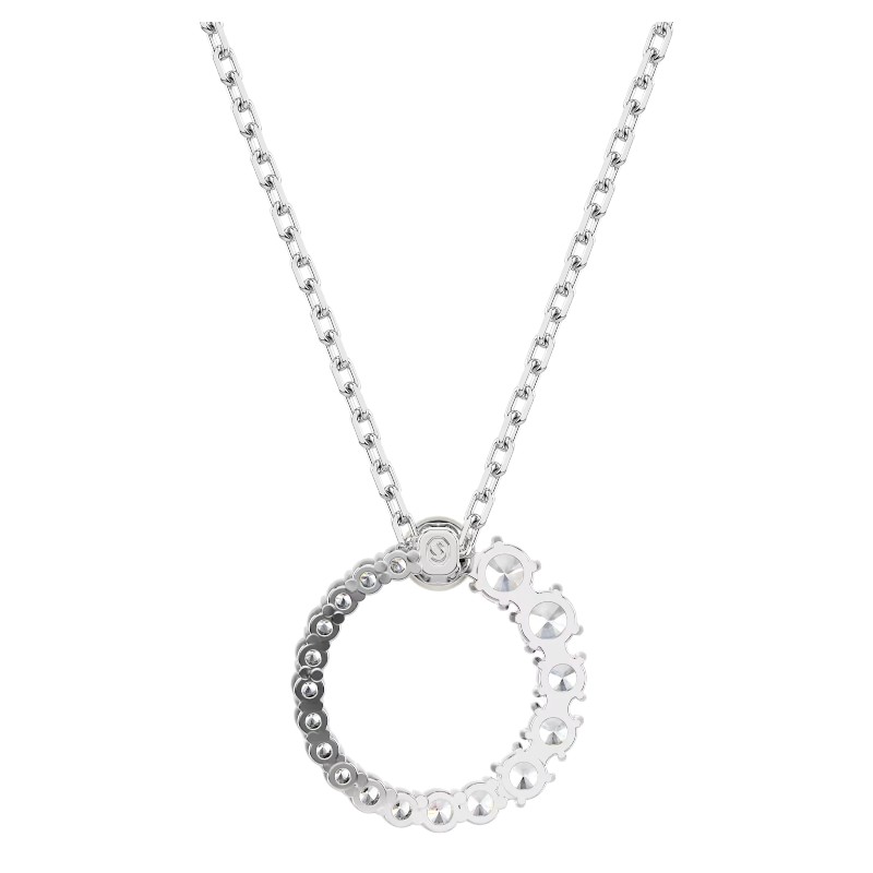 Swarovski Matrix Round Crystal Pearl Round Cut Pendant Necklace, White and Rhodium Plated