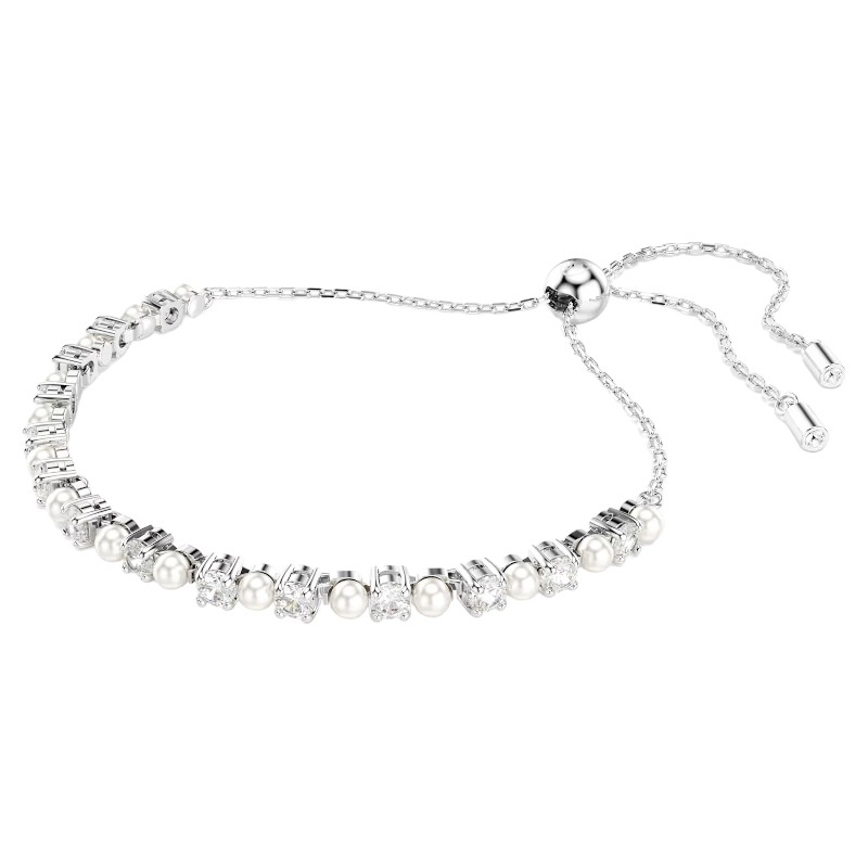 Swarovski Matrix Crystal Pearl Round Cut Bracelet, White and Rhodium Plated