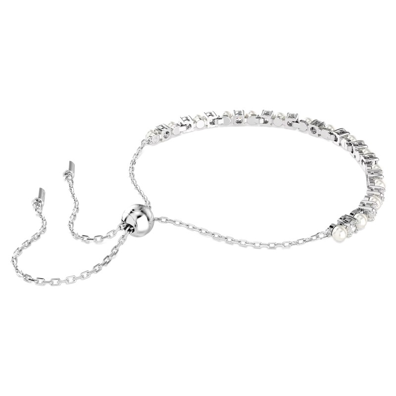 Swarovski Matrix Crystal Pearl Round Cut Bracelet, White and Rhodium Plated