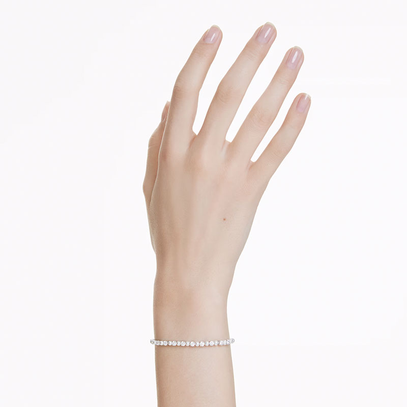 Swarovski Matrix Crystal Pearl Round Cut Bracelet, White and Rhodium Plated