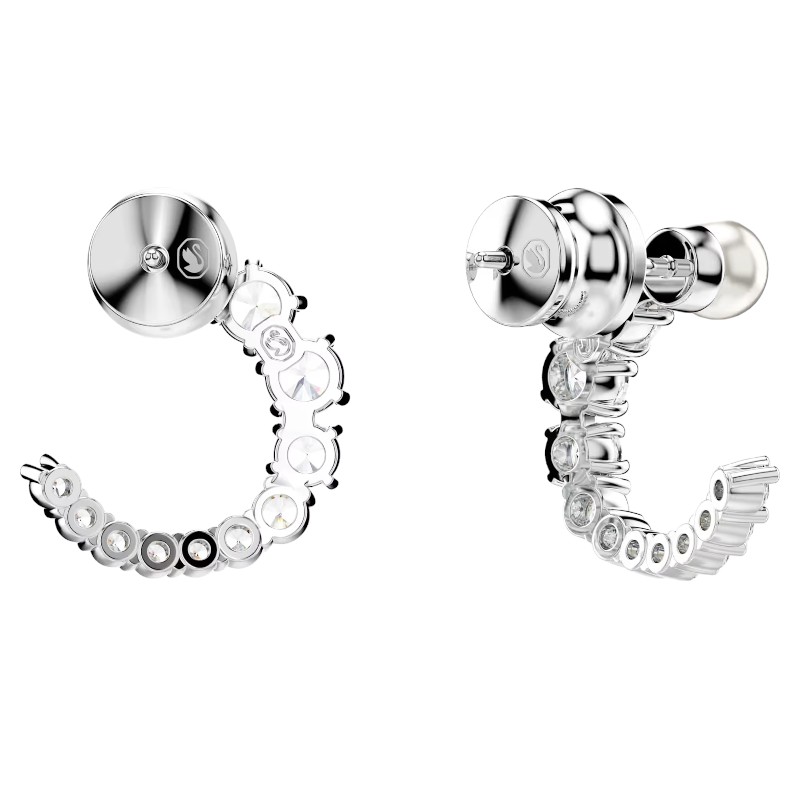 Swarovski Matrix Crystal Pearl Round Cut Hoop Earrings, White and Rhodium Plated