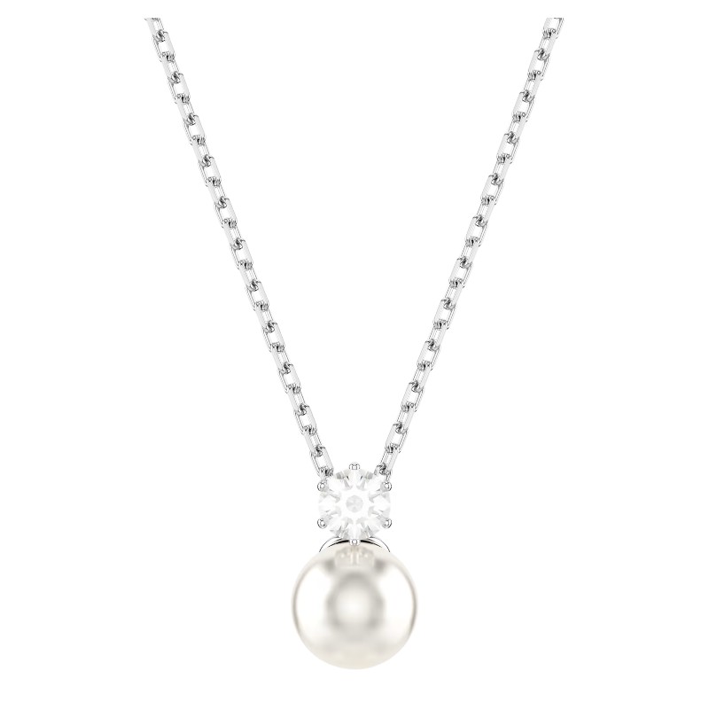 Swarovski Matrix Crystal Pearl Round Cut Pendant Necklace, White and Rhodium Plated