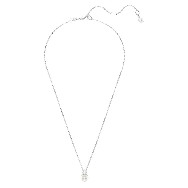 Swarovski Matrix Crystal Pearl Round Cut Pendant Necklace, White and Rhodium Plated