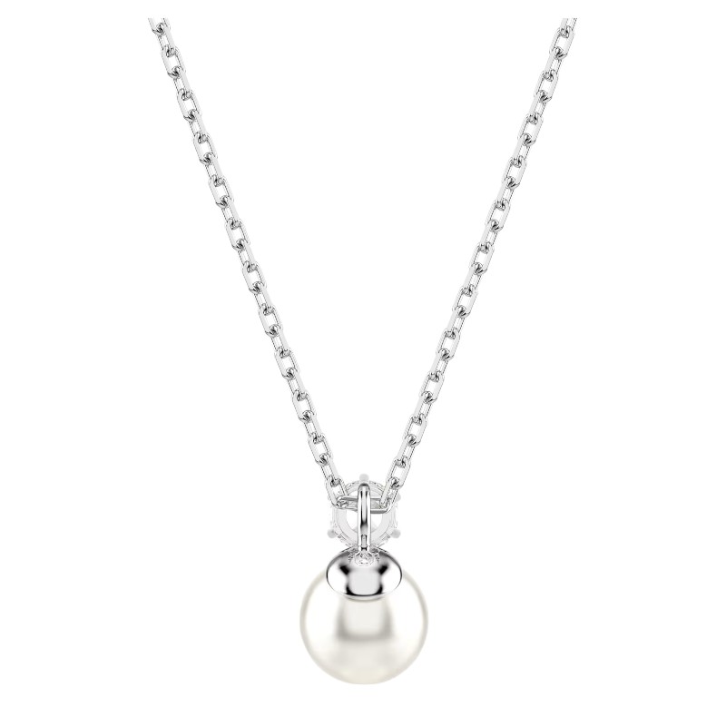 Swarovski Matrix Crystal Pearl Round Cut Pendant Necklace, White and Rhodium Plated