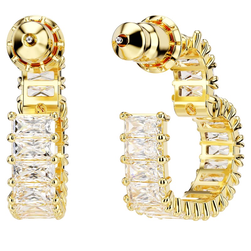 Swarovski Matrix Baguette Cut Small Heart Hoop Earrings, White and Yellow Gold Tone Plated