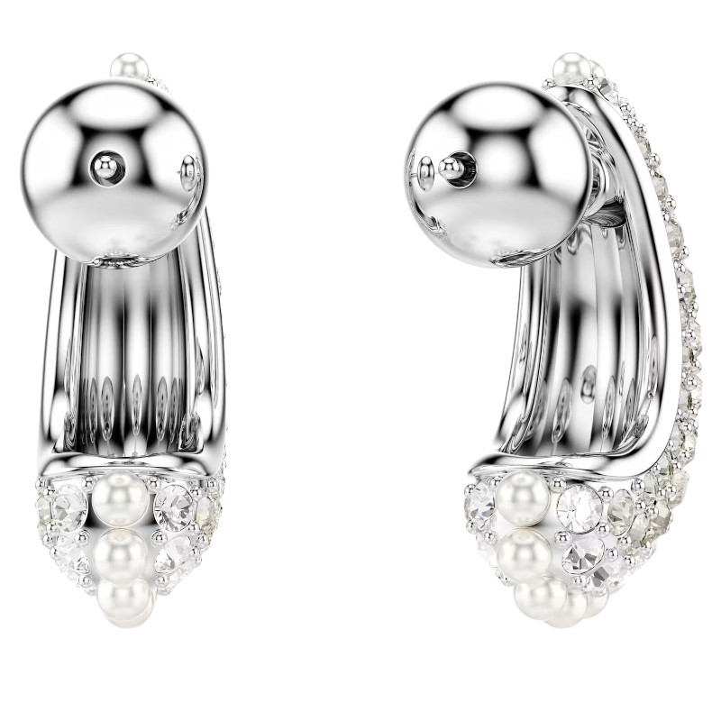 Swarovski Sublima Crystal Pearl Small Round Cut Drop Earrings, White and Rhodium Plated