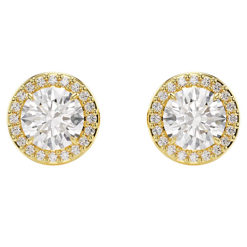 Swarovski Una Round Cut Stud Earrings, Yellow Gold Tone Plated
