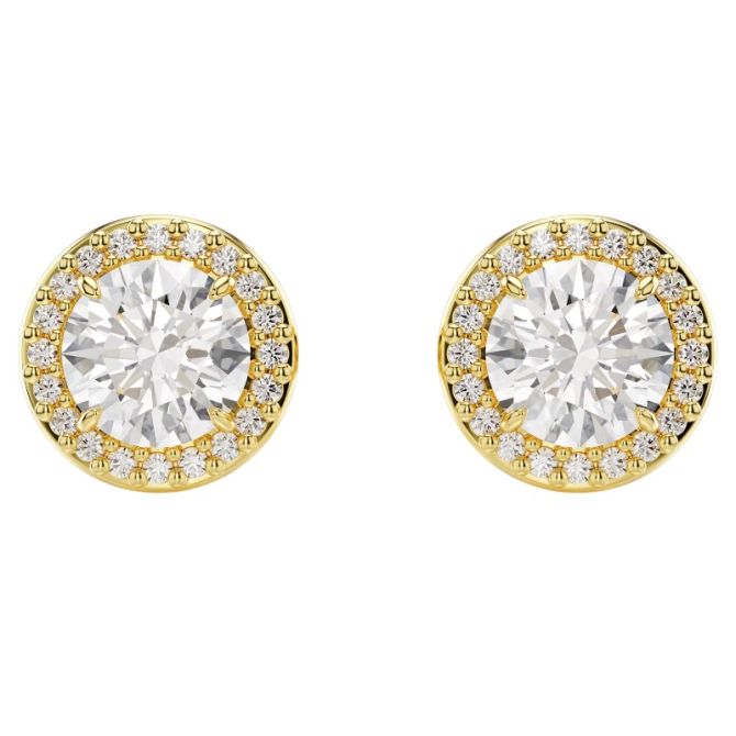 Swarovski Una Round Cut Stud Earrings, Yellow Gold Tone Plated