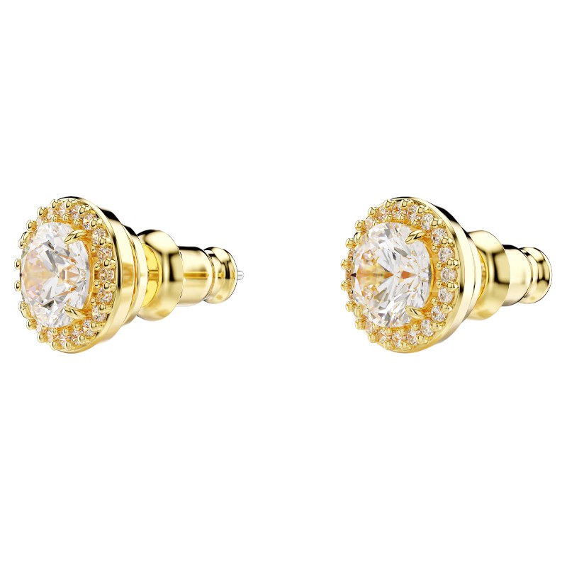 Swarovski Una Round Cut Stud Earrings, Yellow Gold Tone Plated