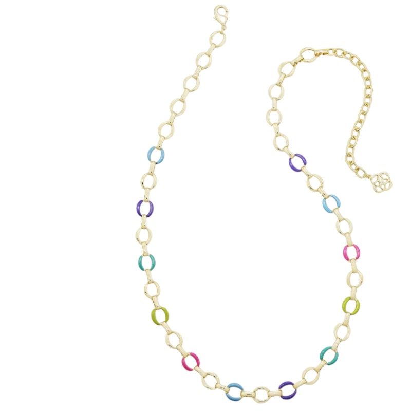 Kendra Scott Kelsey Yellow Gold Tone Chain Necklace in Multi Mix