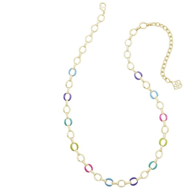 Kendra Scott Kelsey Yellow Gold Tone Chain Necklace in Multi Mix