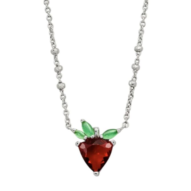 Kendra Scott Strawberry Silver Tone Short Pendant Necklace in Dark Pink Crystal