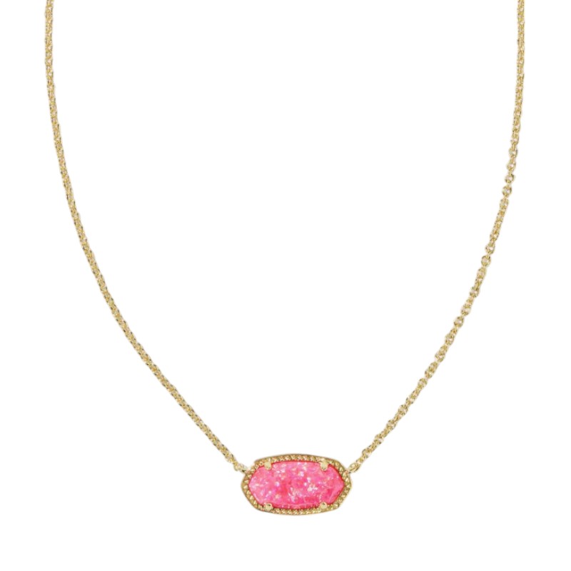 Kendra Scott Elisa Yellow Gold Tone Pendant Necklace in Bright Pink Kyocera Opal