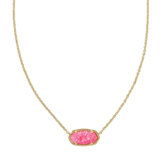 Kendra Scott Elisa Yellow Gold Tone Pendant Necklace in Bright Pink Kyocera Opal