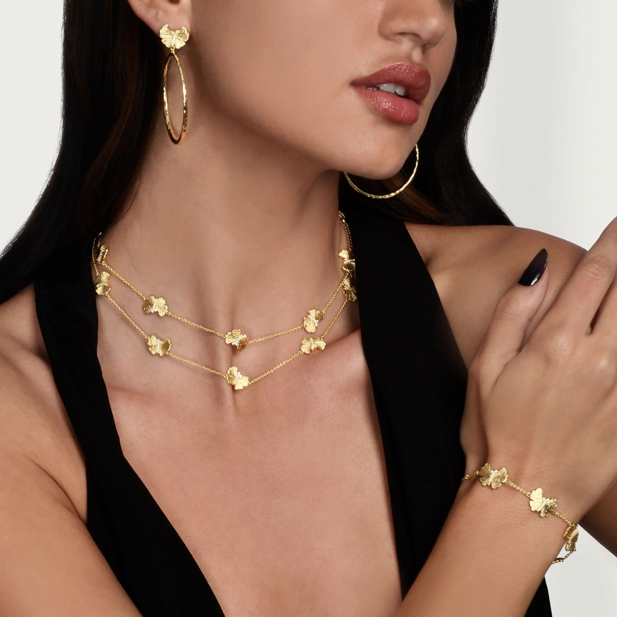 Anabel Aram Jewelry Butterfly Long Station Necklace, Yellow Gold Plated