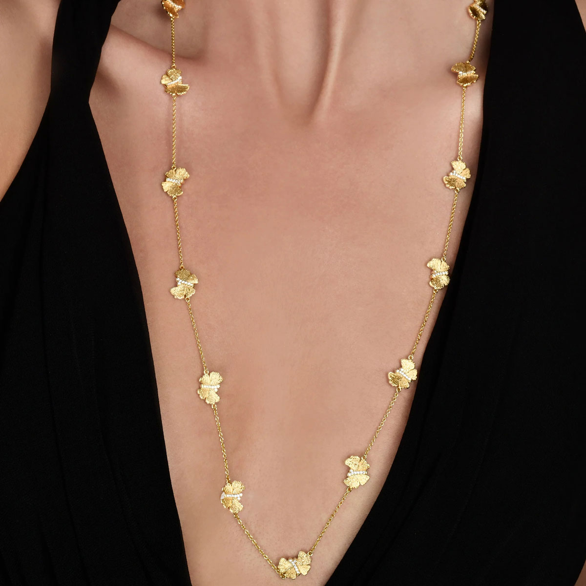 Anabel Aram Jewelry Butterfly Long Station Necklace, Yellow Gold Plated