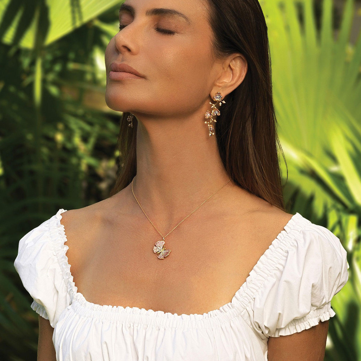 Anabel Aram Jewelry Butterfly Pave Necklace, Pink