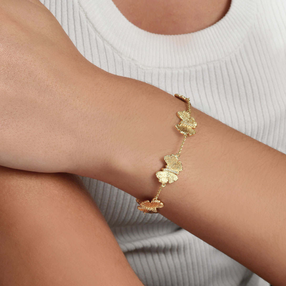 Anabel Aram Jewelry Butterfly Station Bracelet, Yellow Gold Plated