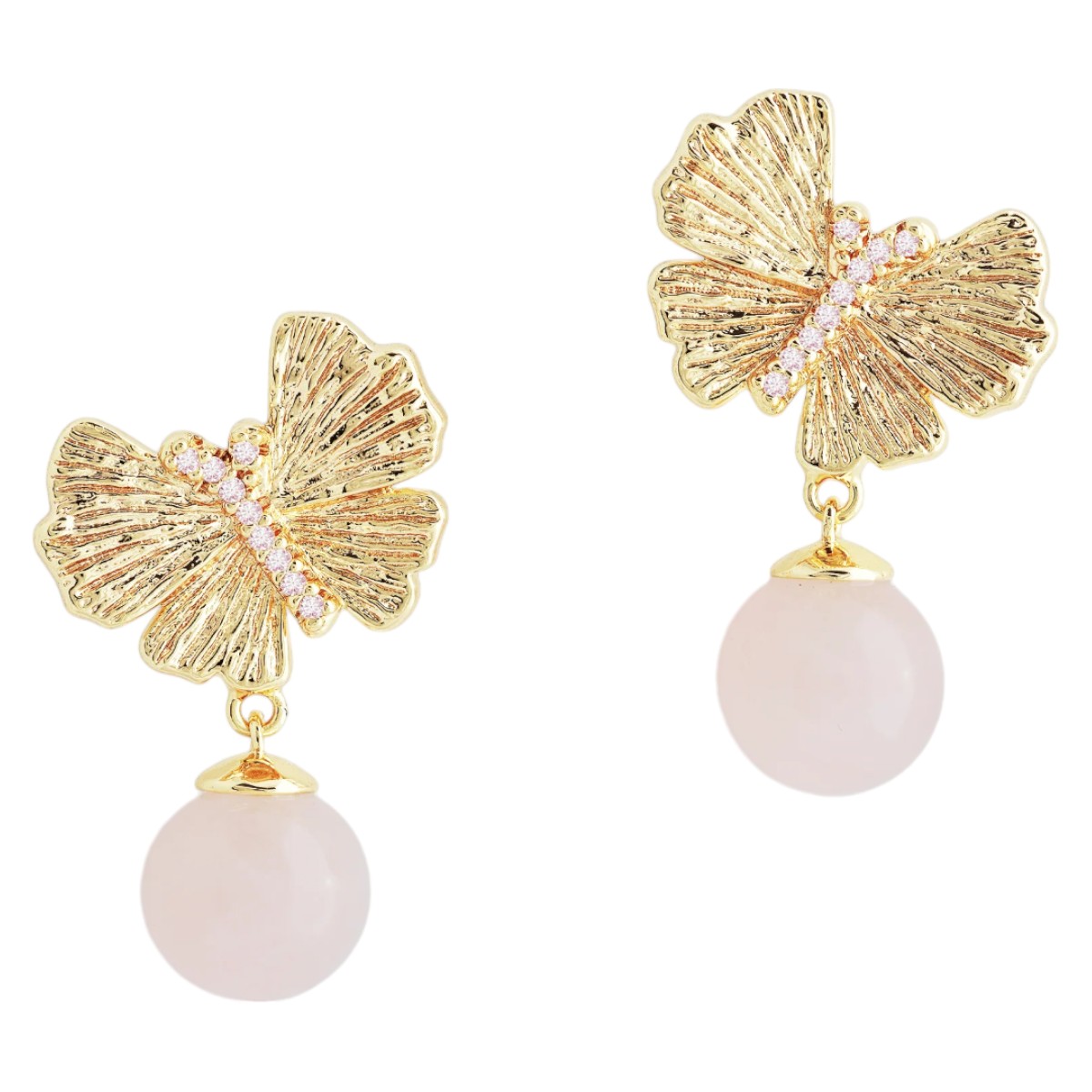 Anabel Aram Jewelry Butterfly With Rose Quartz Drop Earrings