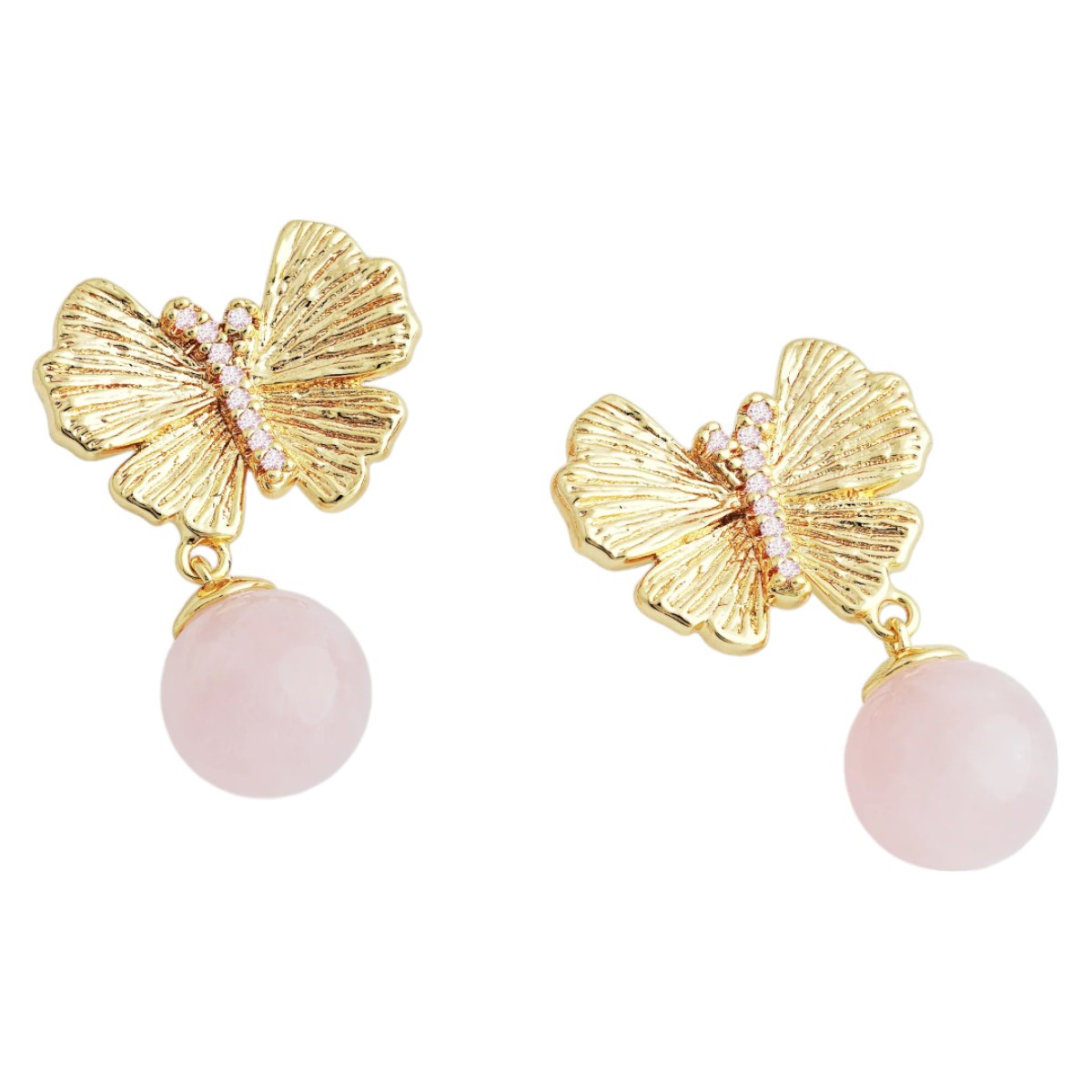 Anabel Aram Jewelry Butterfly With Rose Quartz Drop Earrings