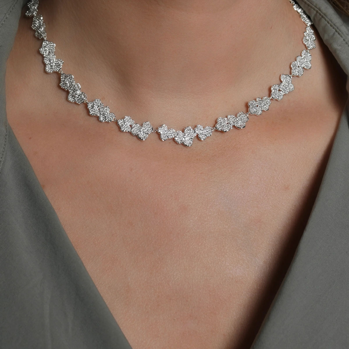 Anabel Aram Jewelry Orchid White Pave Necklace, Silver