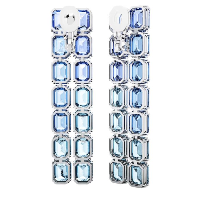Swarovski Millenia Octagon Cut Clip Long Earrings, Blue Color