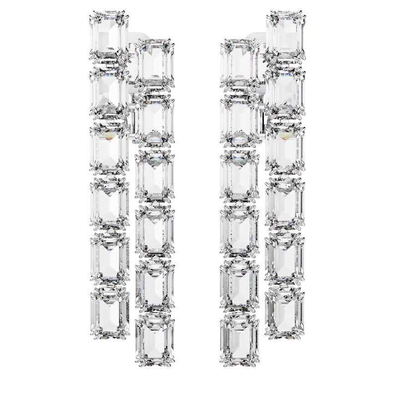 Swarovski Millenia Octagon Cut Long Clip Earrings, White and Rhodium Plated