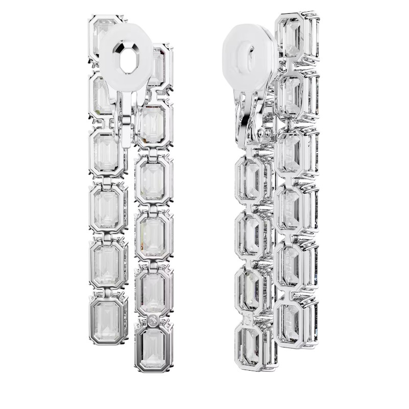 Swarovski Millenia Octagon Cut Long Clip Earrings, White and Rhodium Plated
