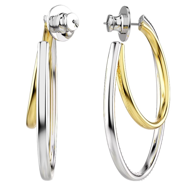 Swarovski Hyperbola Round Cut Medium Hoop Earrings, White and Mixed Metal Finish