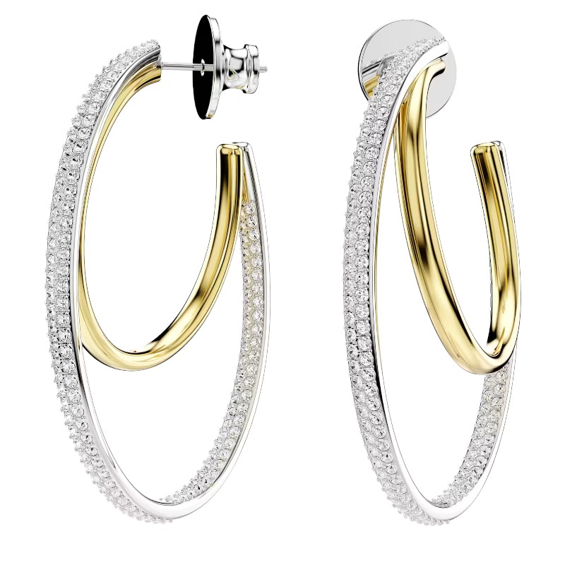 Swarovski Hyperbola Round Cut Medium Hoop Earrings, White and Mixed Metal Finish